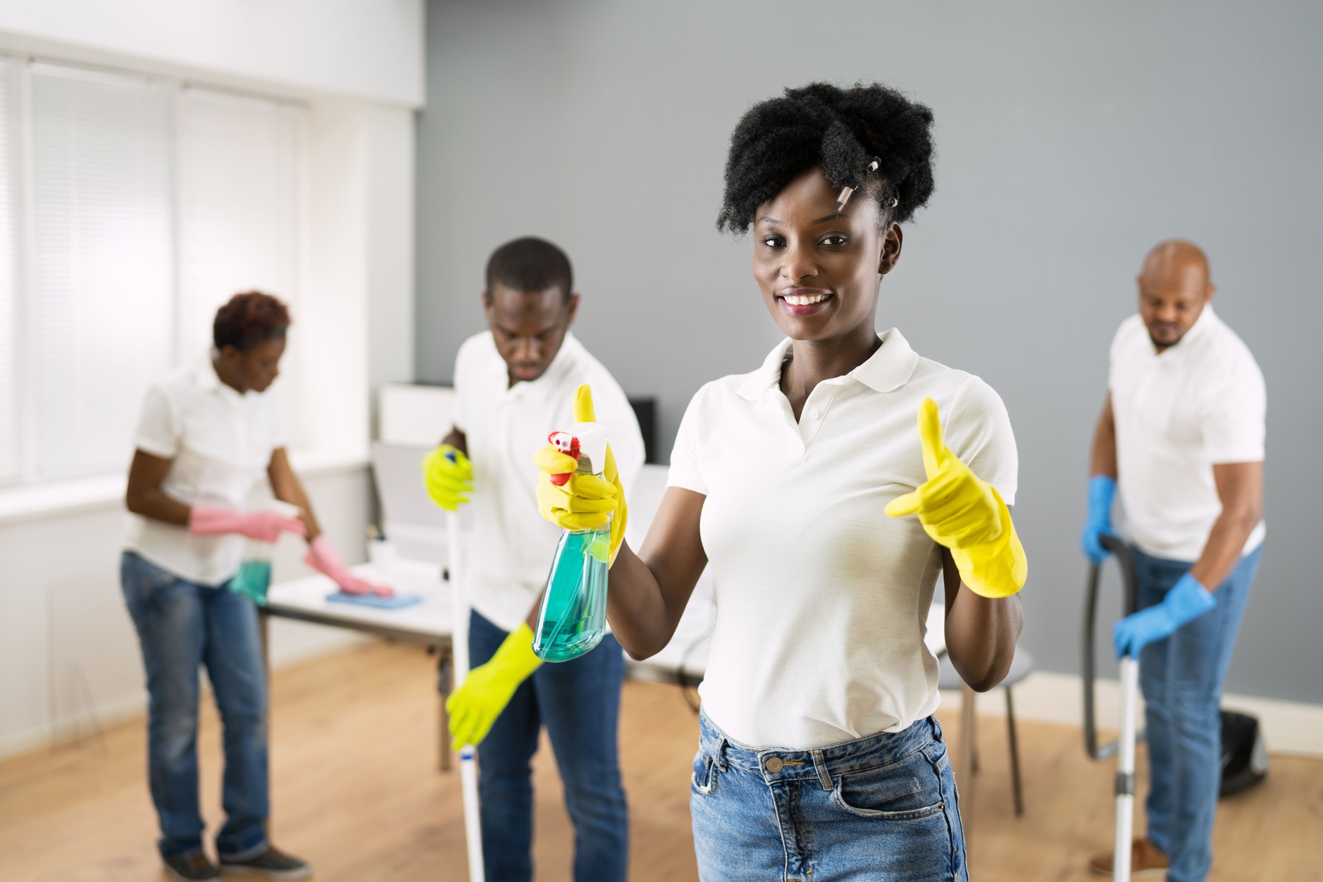 African American Janitor Woman Cleaning Office